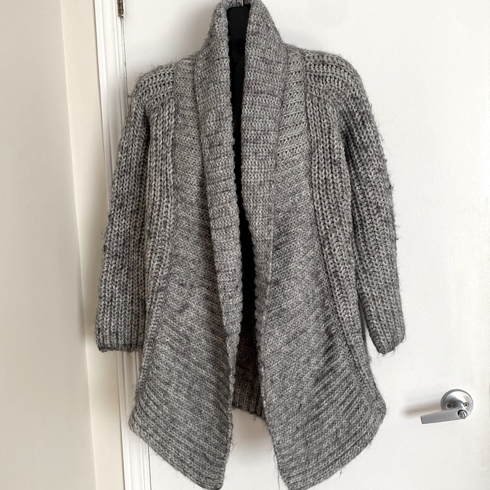 ELSAMANDA Alpaca mix Made in ITALY Soft Warm open grey heavy Cardigan Size Small